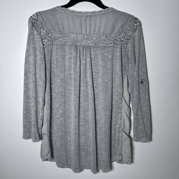 Solitaire Top Womens Small Gray Crochet Embroidered Cottagecore Boho Casual Chic - Picture 5 of 16